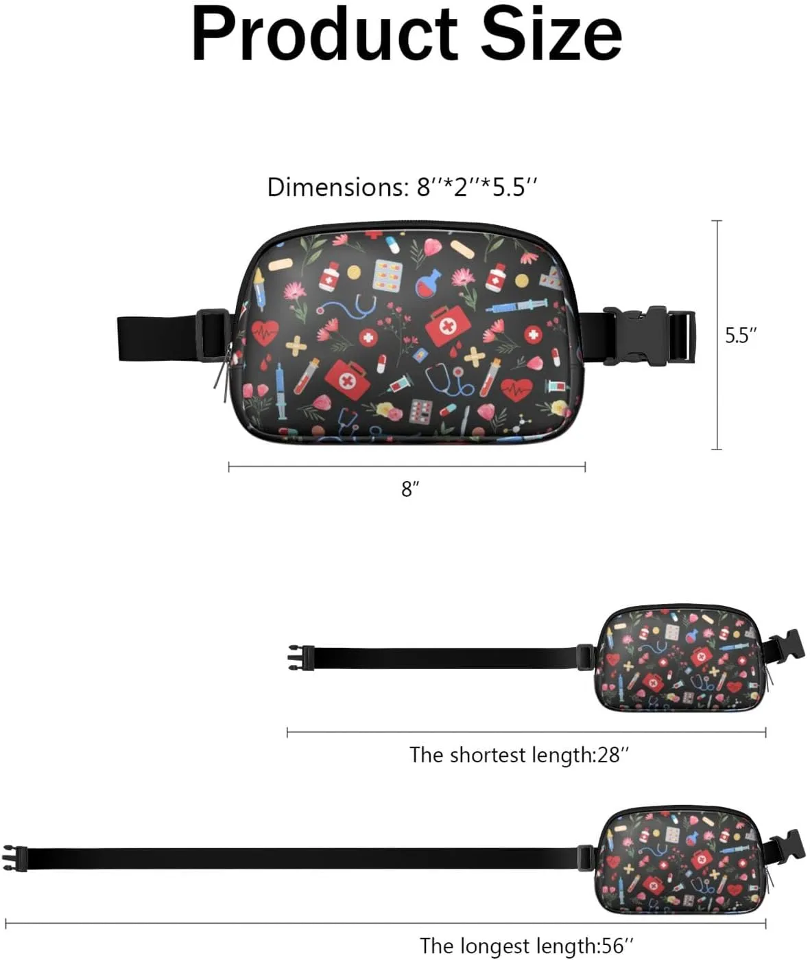 Fanny Pack for Women,Mini Waterproof Nurse theme Belt Bag,Fashionable Crossbody,Cute Everywhere Belt Bags Fanny Pack for Hiking, Travel.