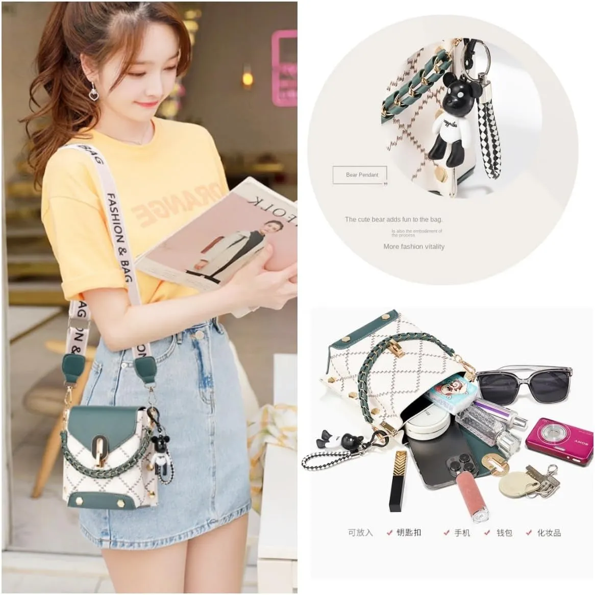 Fashionable and versatile Sewing thread Crossbody Shoulder Bags for Women Small Tote Square Satchel Handbags Purse