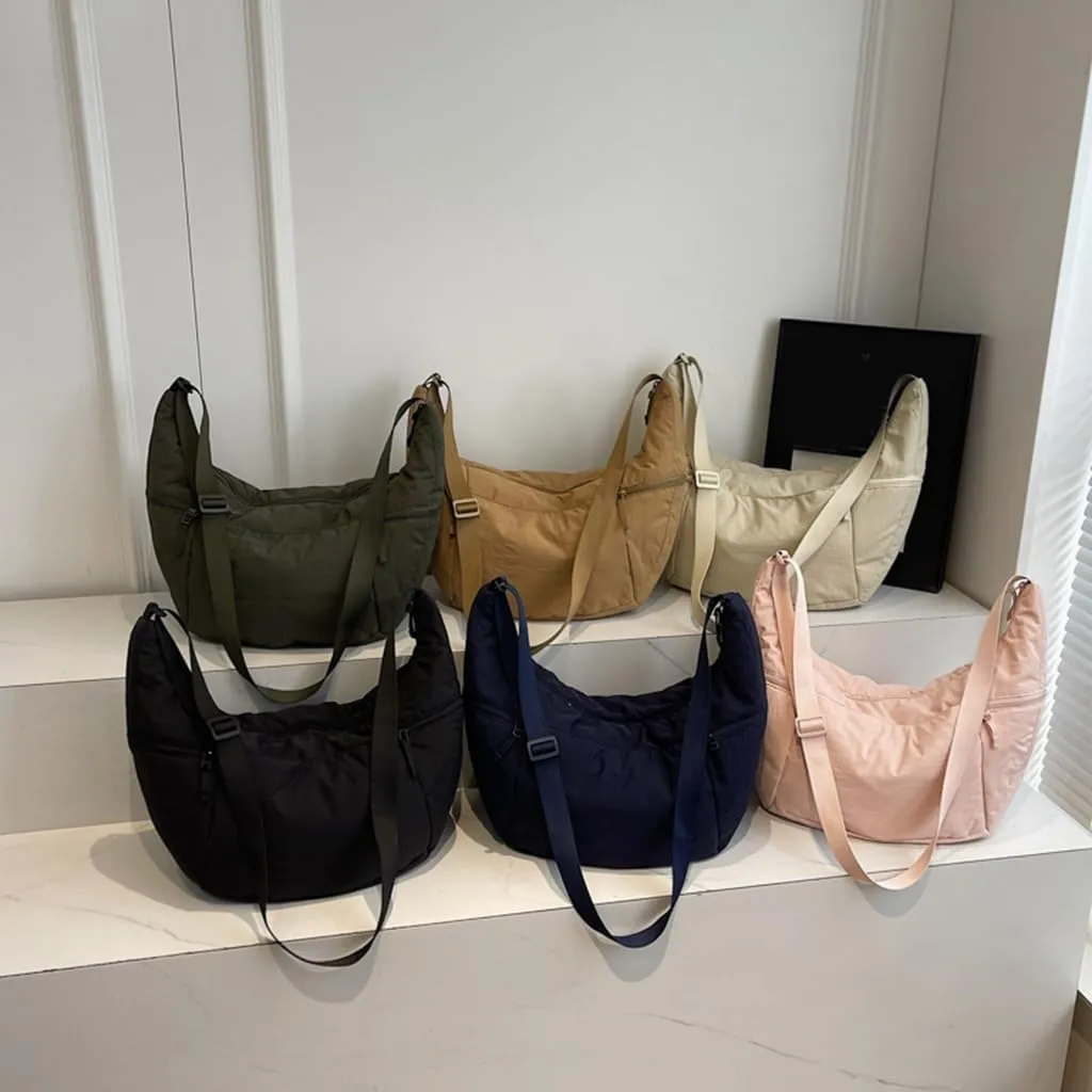 Fashionable Half Moon Crossbody Bag for Women Casual Satchel Practical Nylon Shoulder Bags for Everyday Needs
