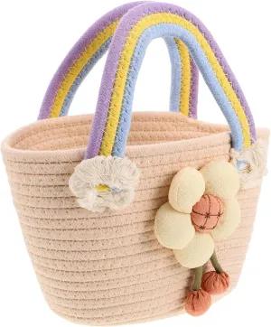 Fashionable Hand-woven Rainbow Tote Bag Purse Lightweight Cotton Rope Clutch for Everyday Use