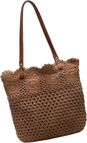 Fashionable Large Capacity Crochet Beach Bag For Women Cotton Hollow Design Shoulder Bags Handbag For Vacation