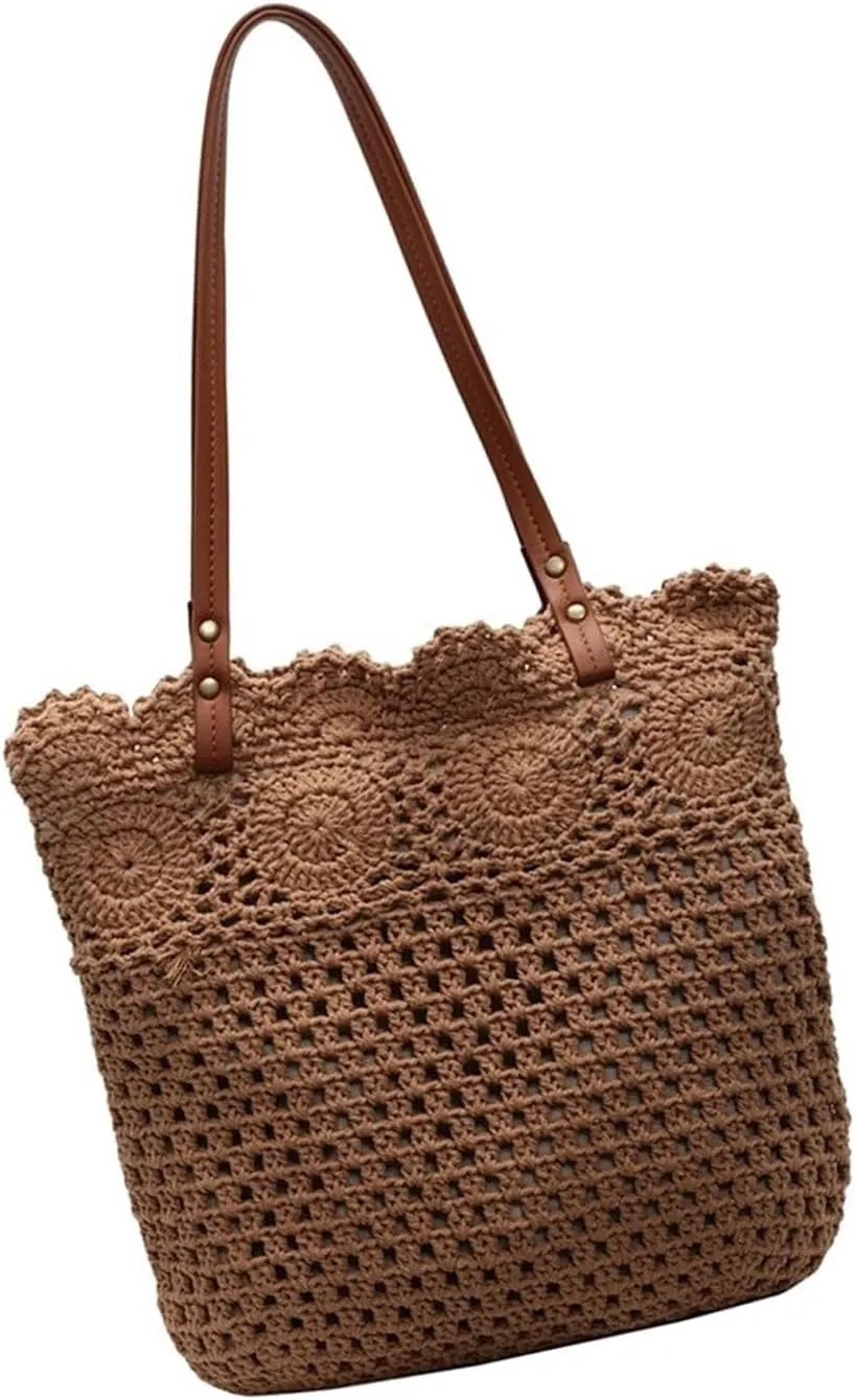 Fashionable Large Capacity Crochet Beach Bag For Women Cotton Hollow Design Shoulder Bags Handbag For Vacation