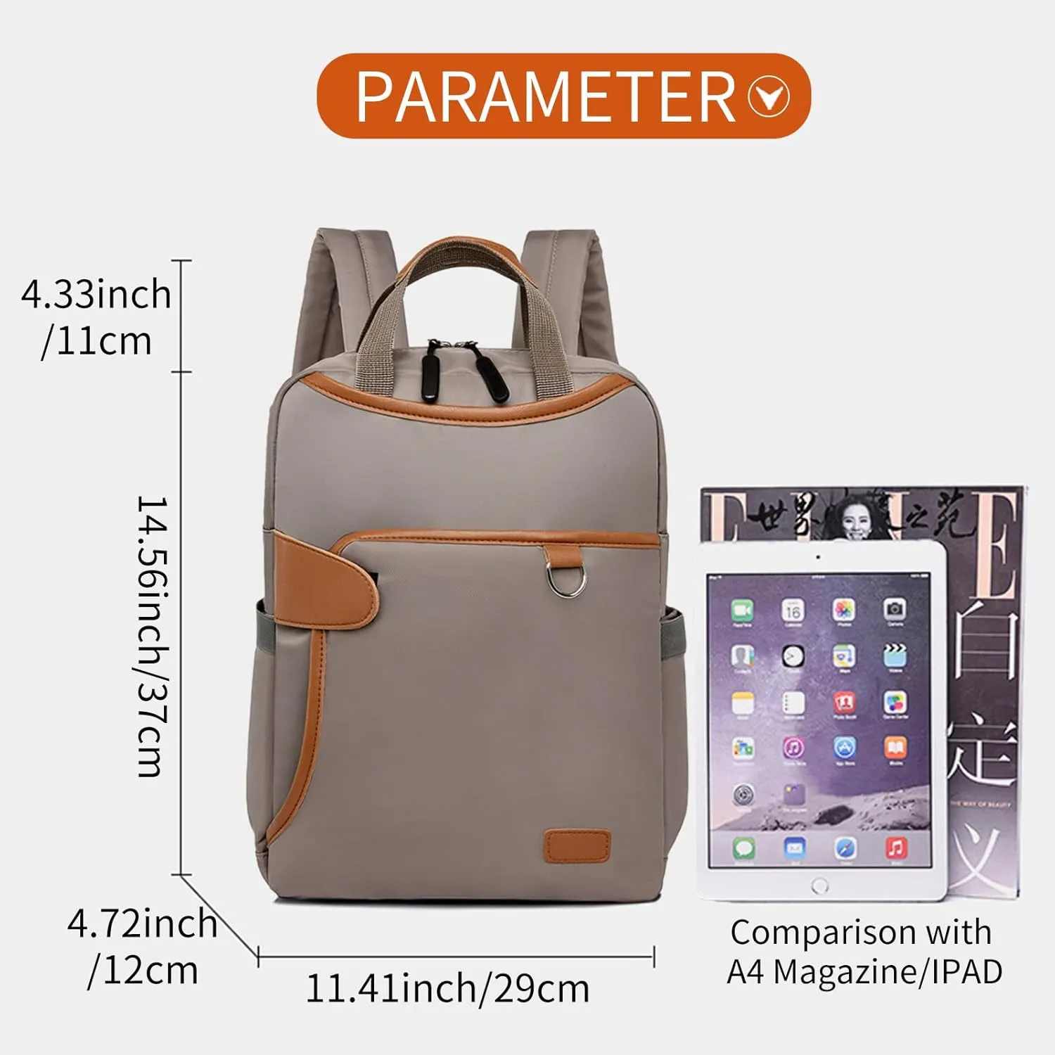 Fashionable Travel Backpack, Multifunctional Office Work Bags, Cute Large Capacity Multi Pocket Back Pack (274Khaki)