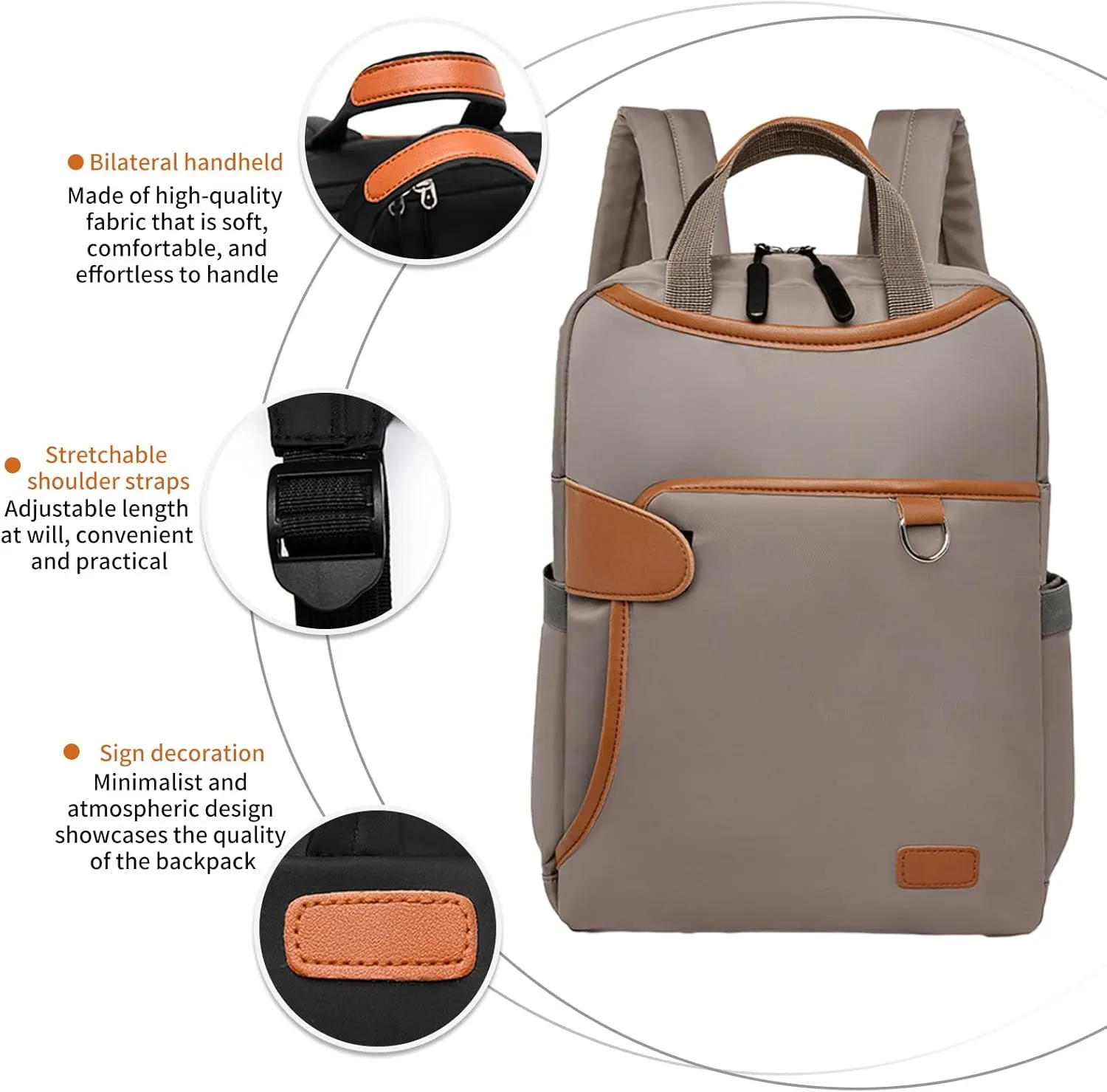 Fashionable Travel Backpack, Multifunctional Office Work Bags, Cute Large Capacity Multi Pocket Back Pack (274Khaki)