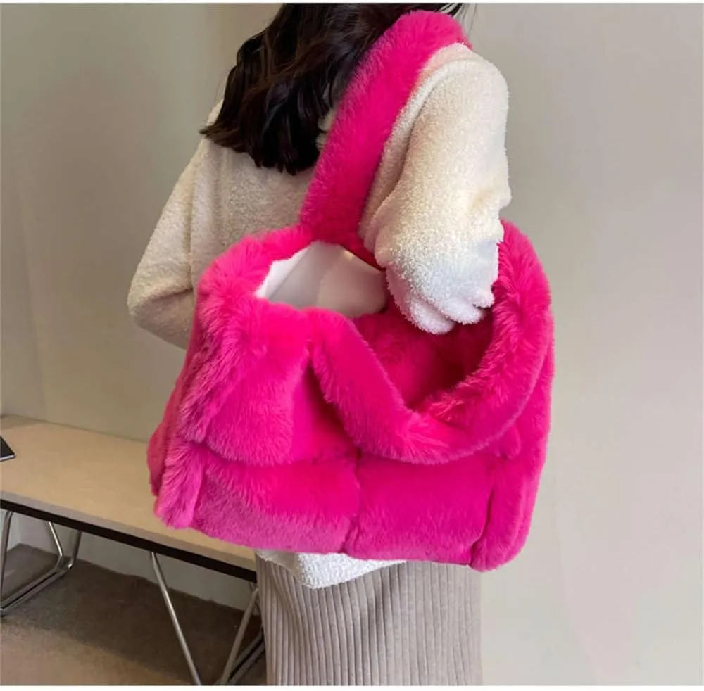 Faux Fur Tote Bag for Women - Soft Fluffy Winter Purse, Large Shoulder Handbag for Shopping or Everyday Use