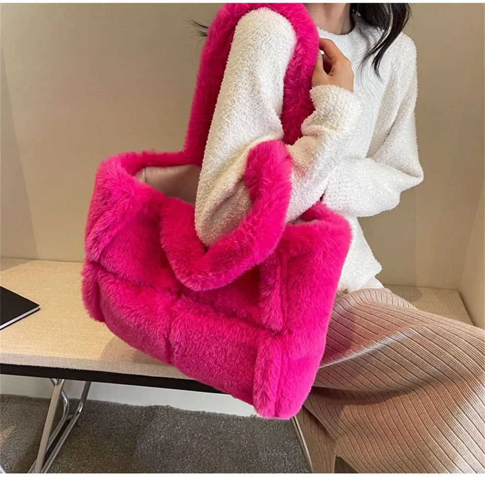 Faux Fur Tote Bag for Women - Soft Fluffy Winter Purse, Large Shoulder Handbag for Shopping or Everyday Use