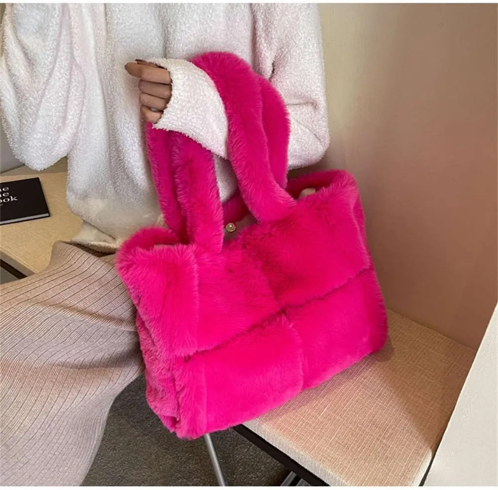 Faux Fur Tote Bag for Women - Soft Fluffy Winter Purse, Large Shoulder Handbag for Shopping or Everyday Use