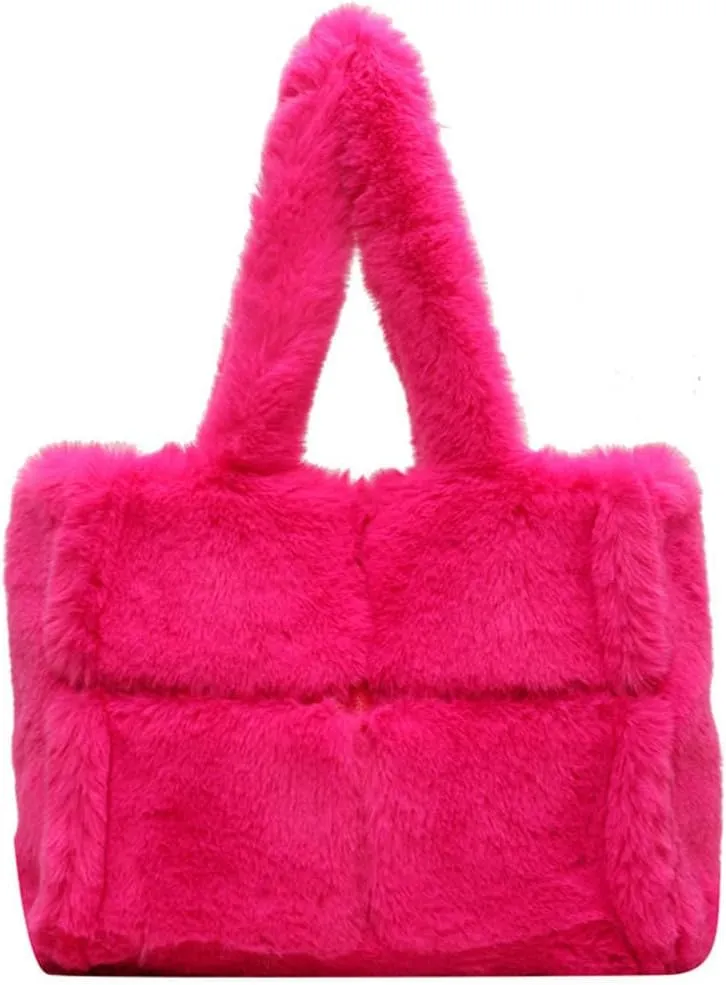 Faux Fur Tote Bag for Women - Soft Fluffy Winter Purse, Large Shoulder Handbag for Shopping or Everyday Use