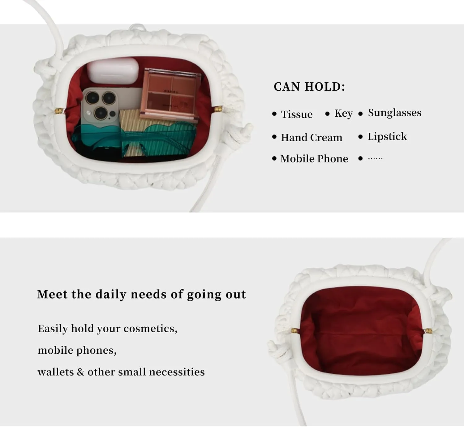 Fecialy Women's Dumpling Bag Cloud Clutch Purse Ruched Handbag Leather Hobo Bag Evening Crossbody Purse