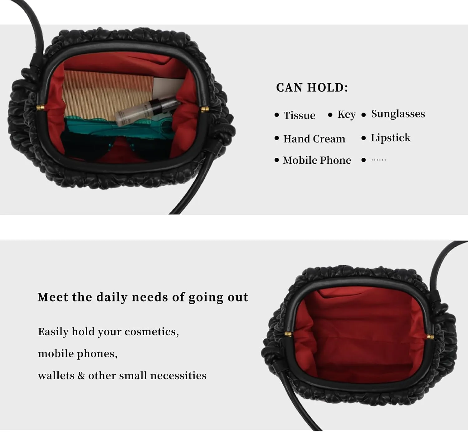 Fecialy Women's Dumpling Bag Cloud Clutch Purse Ruched Handbag Leather Hobo Bag Evening Crossbody Purse