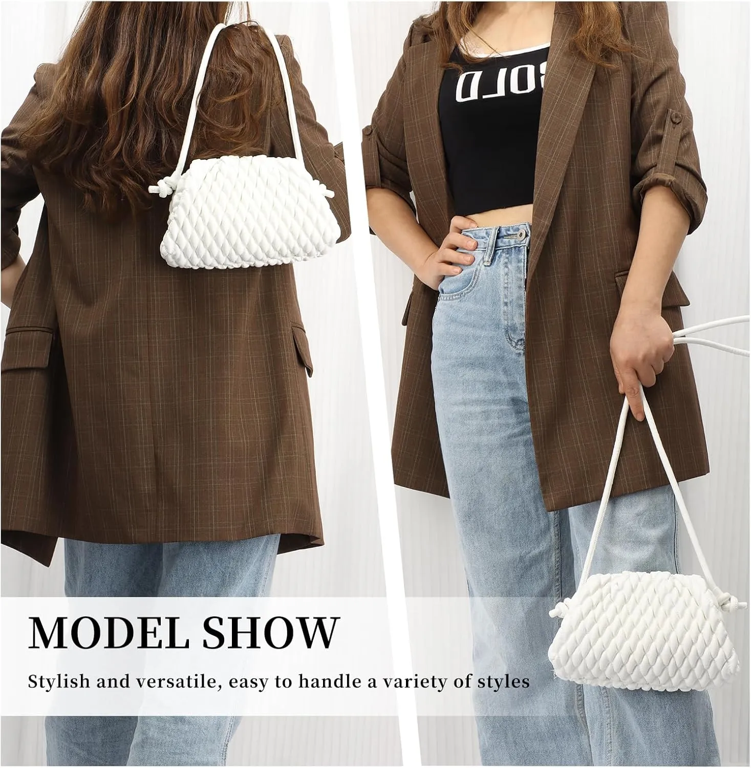 Fecialy Women's Dumpling Bag Cloud Clutch Purse Ruched Handbag Leather Hobo Bag Evening Crossbody Purse