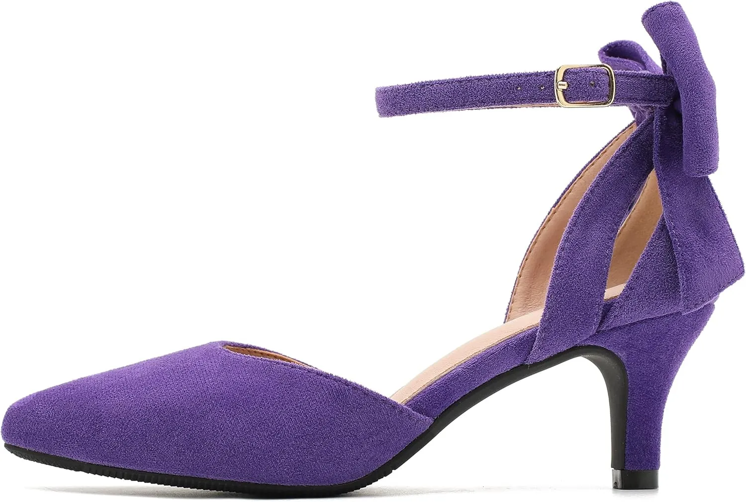 fereshte Women's Wedding Evening Party Bow Kitten Heels Pumps Ankle Strap Buckle Dress Shoes