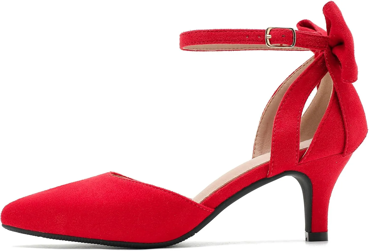 fereshte Women's Wedding Evening Party Bow Kitten Heels Pumps Ankle Strap Buckle Dress Shoes