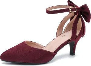 fereshte Women's Wedding Evening Party Bow Kitten Heels Pumps Ankle Strap Buckle Dress Shoes
