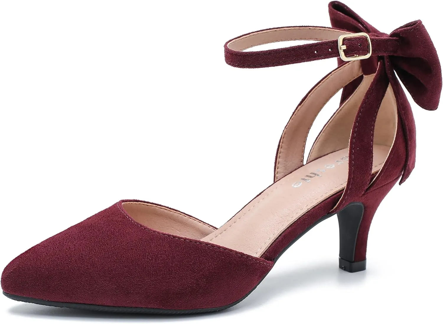 fereshte Women's Wedding Evening Party Bow Kitten Heels Pumps Ankle Strap Buckle Dress Shoes