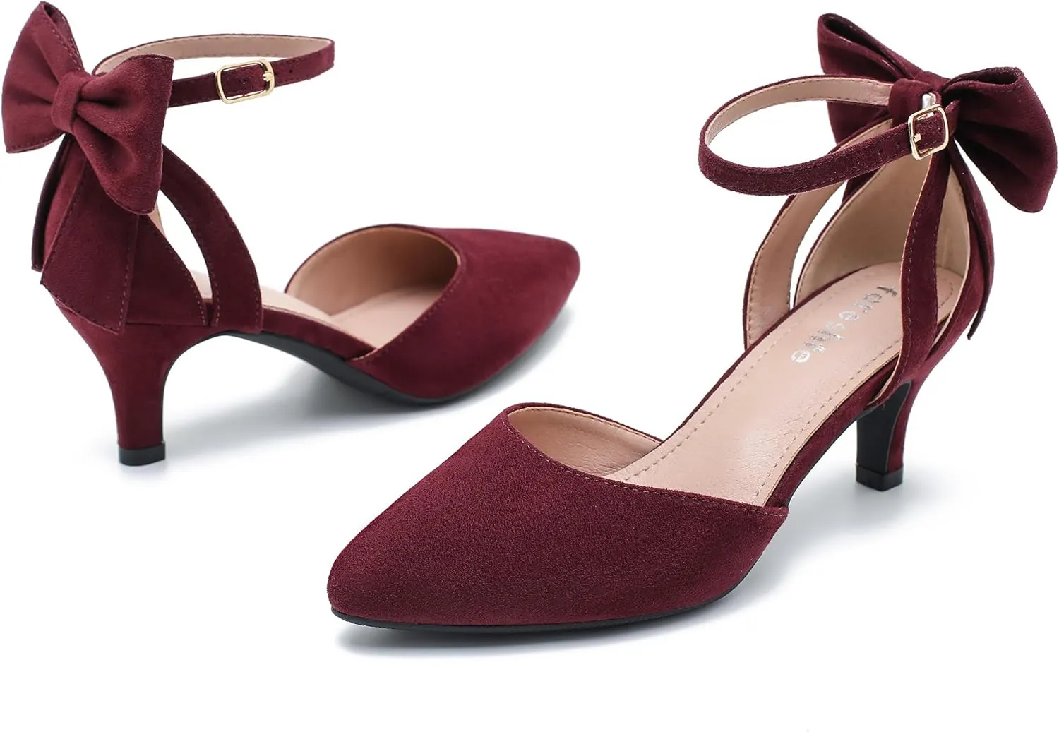 fereshte Women's Wedding Evening Party Bow Kitten Heels Pumps Ankle Strap Buckle Dress Shoes