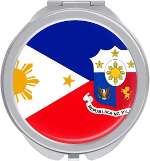 Filipino Philippine Flag National Emblem Travel Makeup Mirror 2-Sided 1x 2X Magnification Portable Mini Mirror for Handbag Purse Pocket