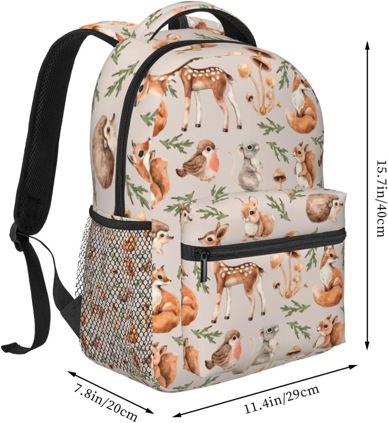 Fiokroo Forest Little Animals Deers Backpack School Bag For Students Teens Men Women Deer Squirrel Fox Hedgehog Bird Laptop Backpacks Travel Daypack Bag With Multiple Pockets