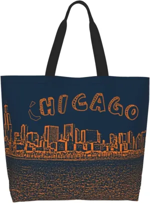 Flag Grocery Bag Chicago Shoulder Bag Handbag Shopping Grocery Bags Chicago Flag Bag Canvas Bag