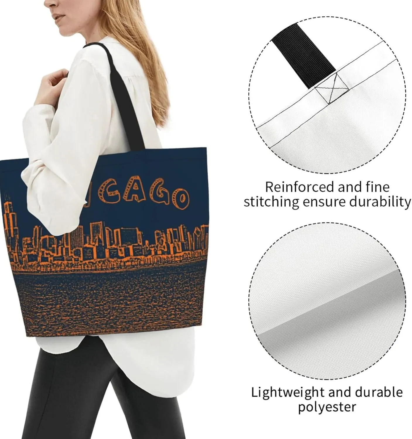Flag Grocery Bag Chicago Shoulder Bag Handbag Shopping Grocery Bags Chicago Flag Bag Canvas Bag