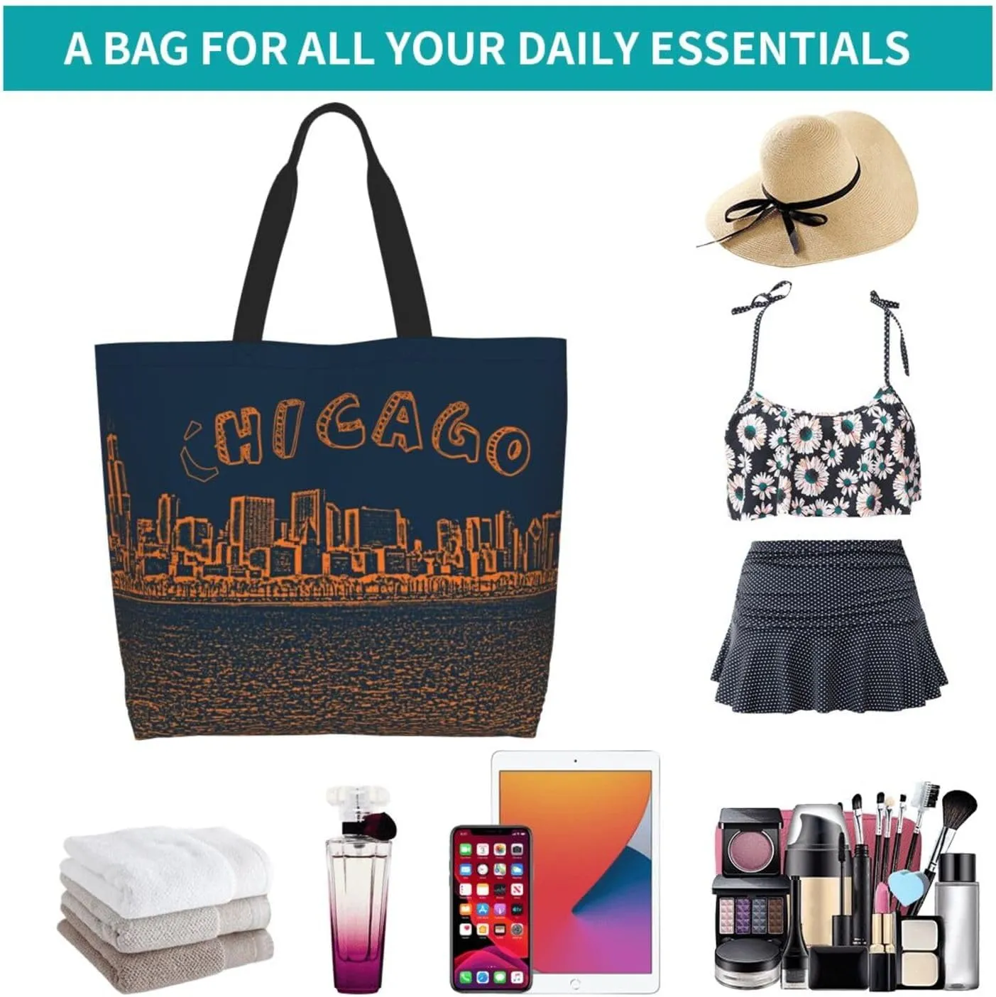 Flag Grocery Bag Chicago Shoulder Bag Handbag Shopping Grocery Bags Chicago Flag Bag Canvas Bag