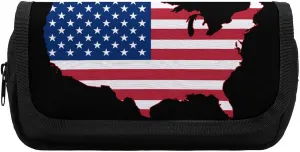 Flag Map of The United States Funny Double Pencil Cases Large Capacity Pencil Pouch Stationery Organizer for Office Travel