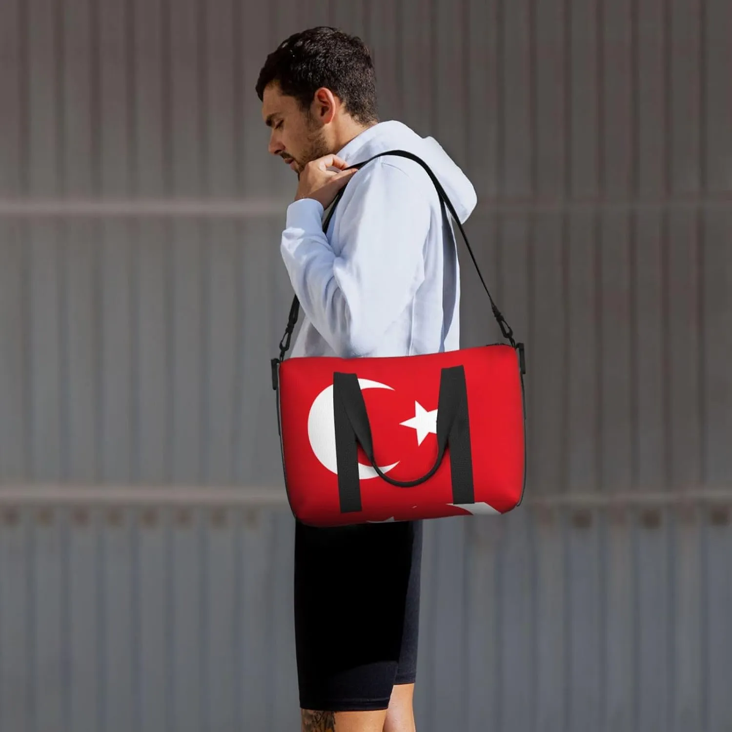 Flag Of Turkey Small Duffel Bag Foldable Travel Bag Weekender Bag Overnight Gym Hospital Bags For Women&Men