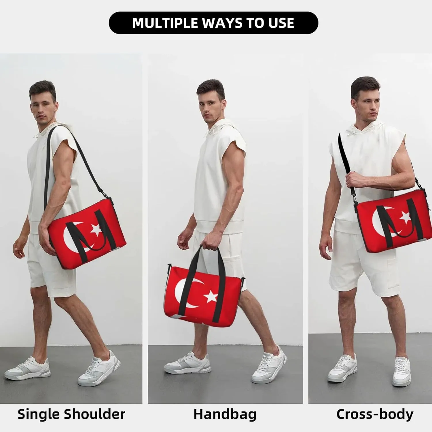 Flag Of Turkey Small Duffel Bag Foldable Travel Bag Weekender Bag Overnight Gym Hospital Bags For Women&Men