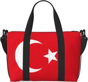 Flag Of Turkey Small Duffel Bag Foldable Travel Bag Weekender Bag Overnight Gym Hospital Bags For Women&Men