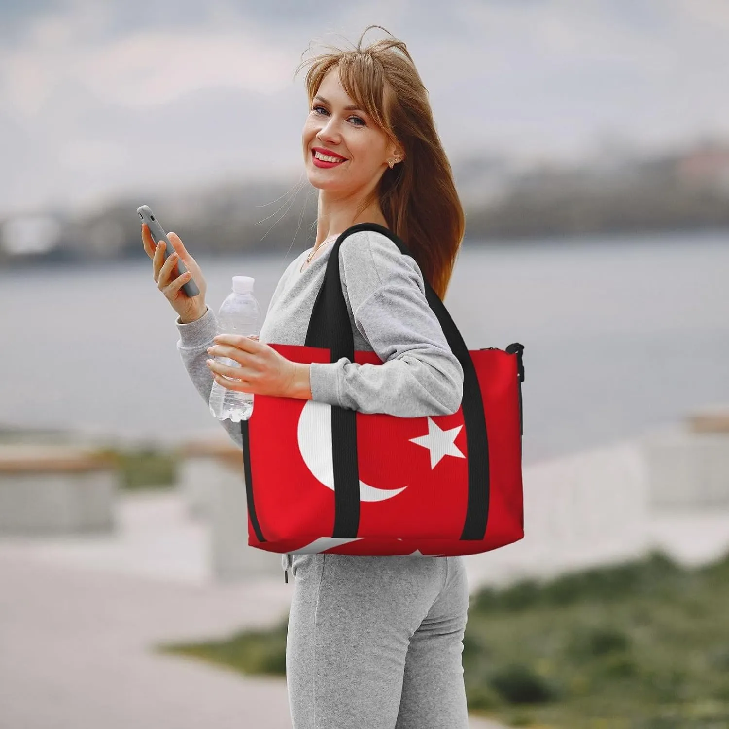 Flag Of Turkey Small Duffel Bag Foldable Travel Bag Weekender Bag Overnight Gym Hospital Bags For Women&Men