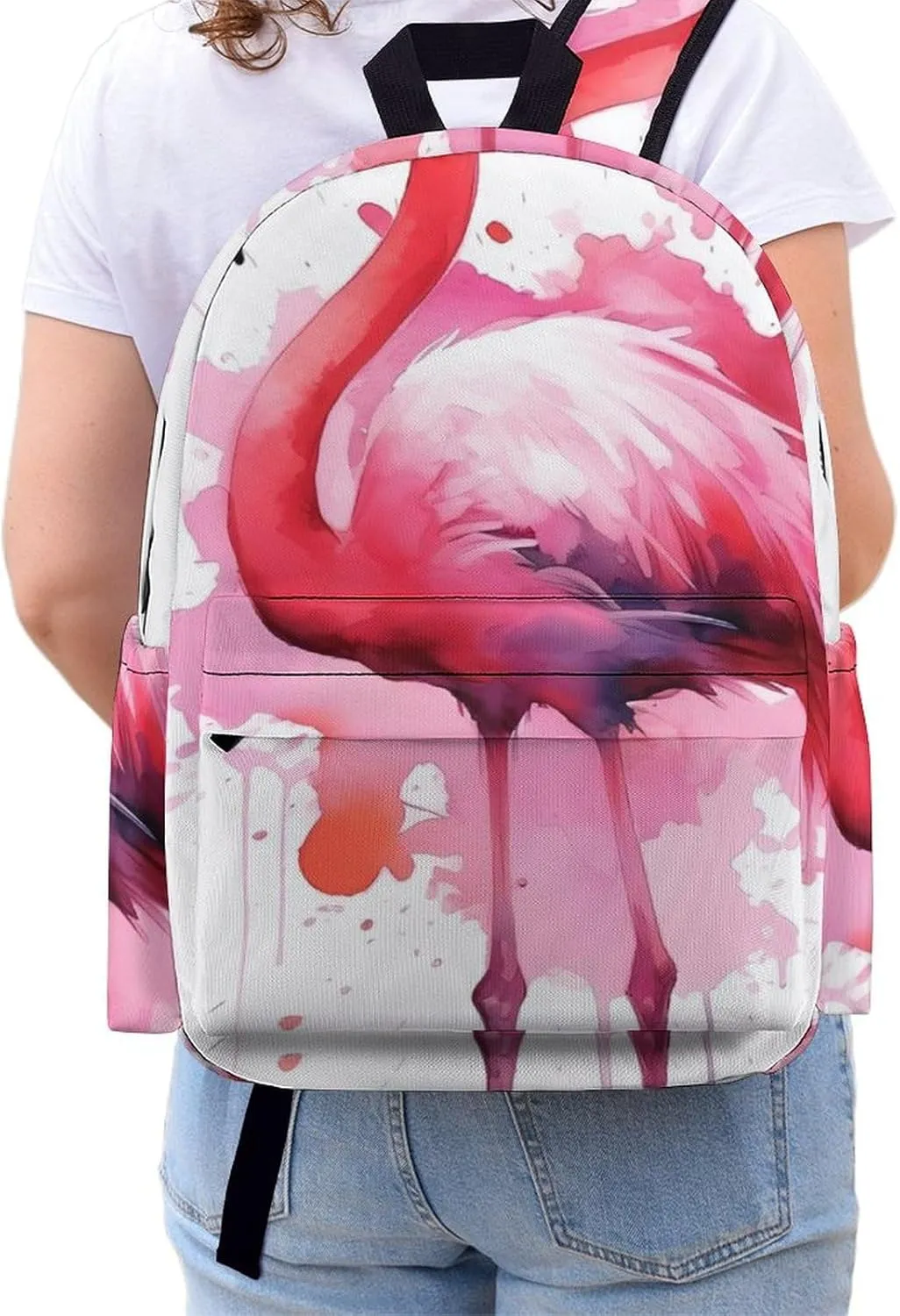 Flamingo Watercolor Print Laptop Backpacks Casual Shoulder Bag Travel Daypack Fashion for Men Women