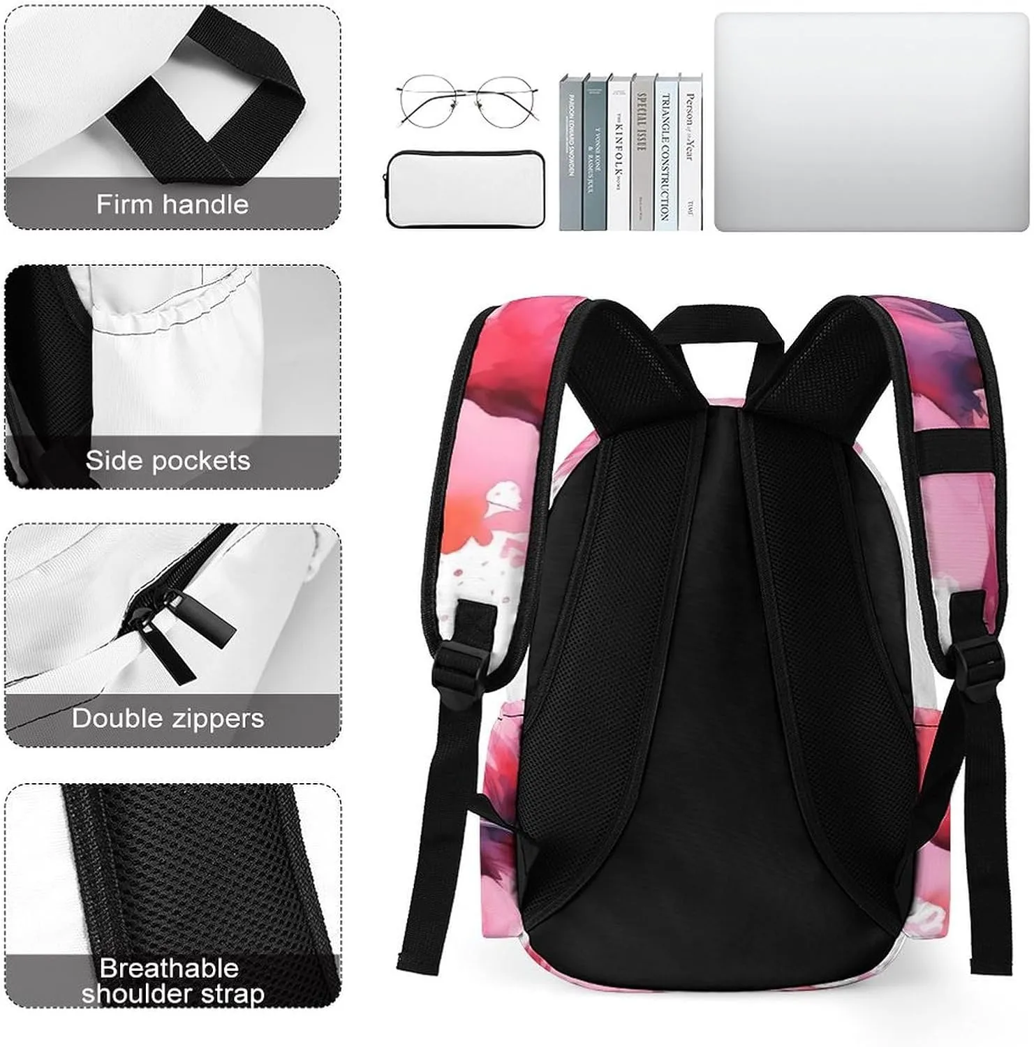 Flamingo Watercolor Print Laptop Backpacks Casual Shoulder Bag Travel Daypack Fashion for Men Women
