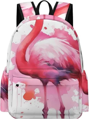 Flamingo Watercolor Print Laptop Backpacks Casual Shoulder Bag Travel Daypack Fashion for Men Women