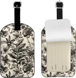 Floral Herbs Botanical Pattern Print Airplane Luggage Tag Elegant Luggage Tag 4.3 X 2.76 Inch for Suitcases Travel Bags