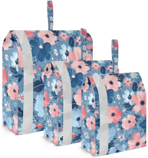 Flowers Travel Storage Bag with Lanyard - Portable Lightweight Classified Storage Bag with Zipper, Dust and Waterproof Travel Packing Cube for Suitcase,3 Pieces