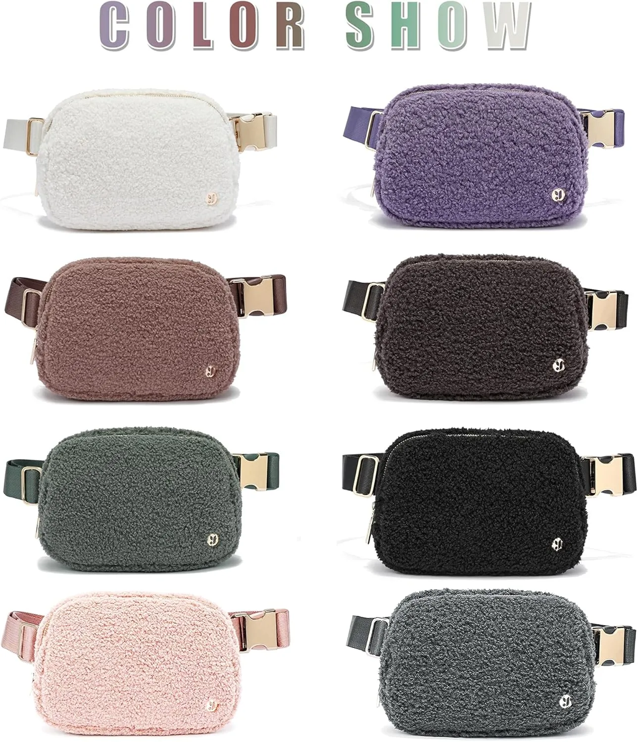 FODOKO Sherpa Belt Bag, Fleece Crossbody Bag Fanny Pack for Women Fashionable Everywhere Waist Bum Bag Pack with Hardware Buckle Black(Sliver)