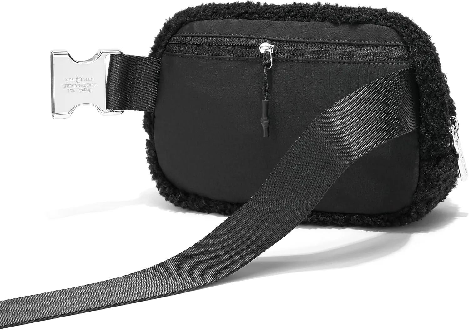 FODOKO Sherpa Belt Bag, Fleece Crossbody Bag Fanny Pack for Women Fashionable Everywhere Waist Bum Bag Pack with Hardware Buckle Black(Sliver)