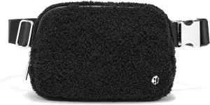 FODOKO Sherpa Belt Bag, Fleece Crossbody Bag Fanny Pack for Women Fashionable Everywhere Waist Bum Bag Pack with Hardware Buckle Black(Sliver)