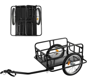 Foldable Bike Cargo Trailer with Universal Bike Hitch, Bicycle Wagon Trailer with 16" Wheels & Reflectors, Large Loading Bike Trailer Storage Cart
