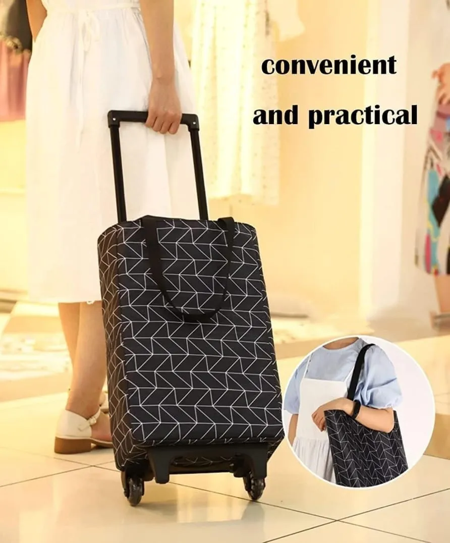Folding Shopping Cart, Shopping Cart Foldable Shopping Trolleys Reusable Grocery Bags with Wheels Foldable Shopping Bags Grocery Utility Carts, 85*28cm
