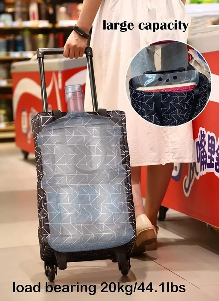 Folding Shopping Cart, Shopping Cart Foldable Shopping Trolleys Reusable Grocery Bags with Wheels Foldable Shopping Bags Grocery Utility Carts, 85*28cm