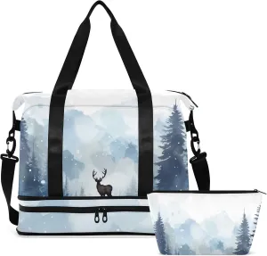 Forest Elk Milu Deer Gym Bag for Women & Men,Duffel Bag with Shoe Pocket,Weekender Overnight Bag with Trolley Sleeve for Travel 21215945