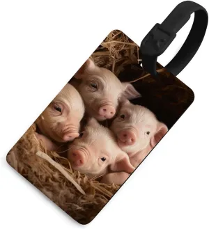 Four Little Pigs Luggage Tags Baggage Card Holder for Suitcases with Privacy Shield Travel Bag Name ID Tag for Men and Women Handbag Backpack Black-Style