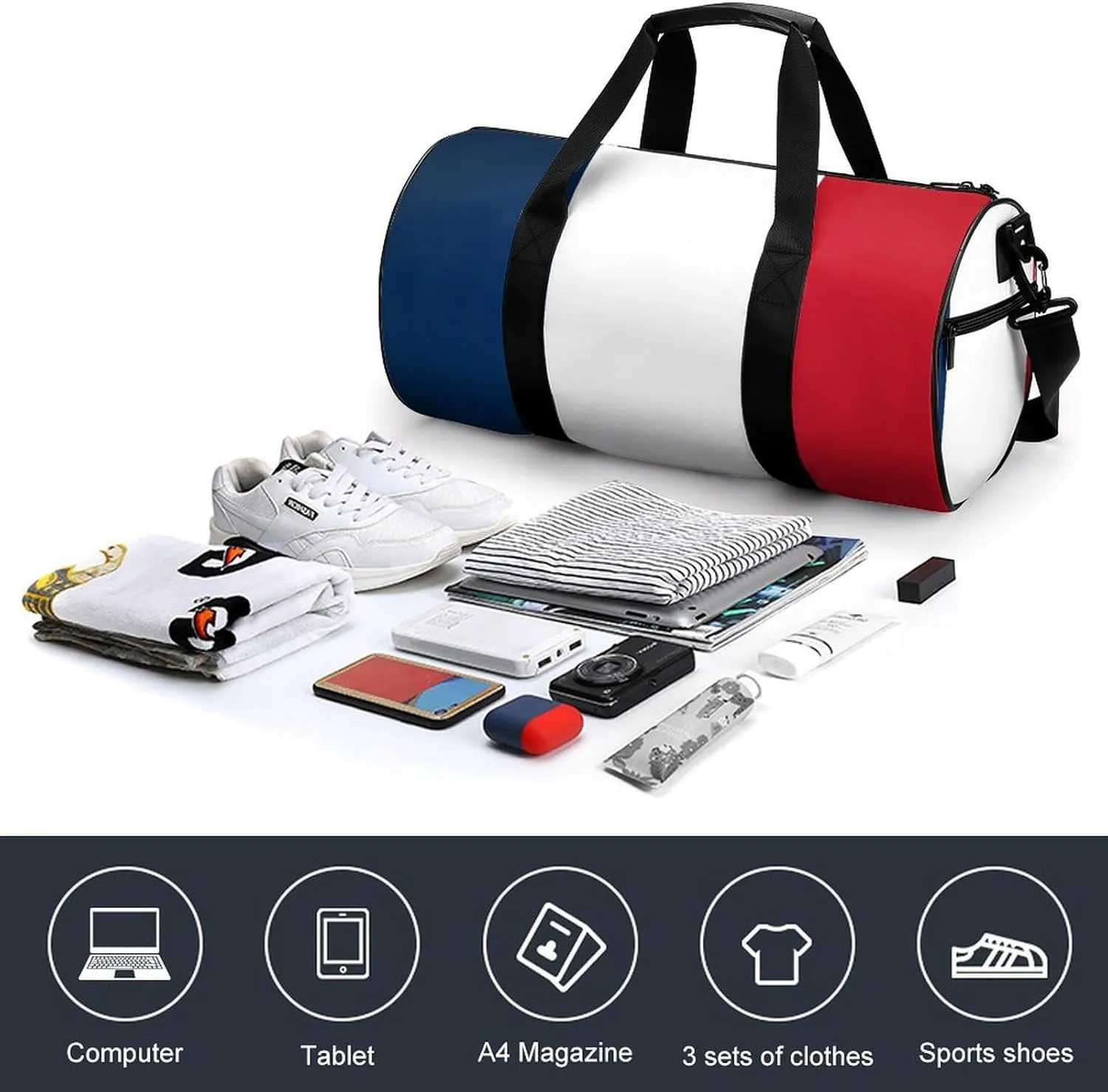 France Flag Travel Gym Duffel Bag for Women Men Dry Wet Separation Carry On Weekender