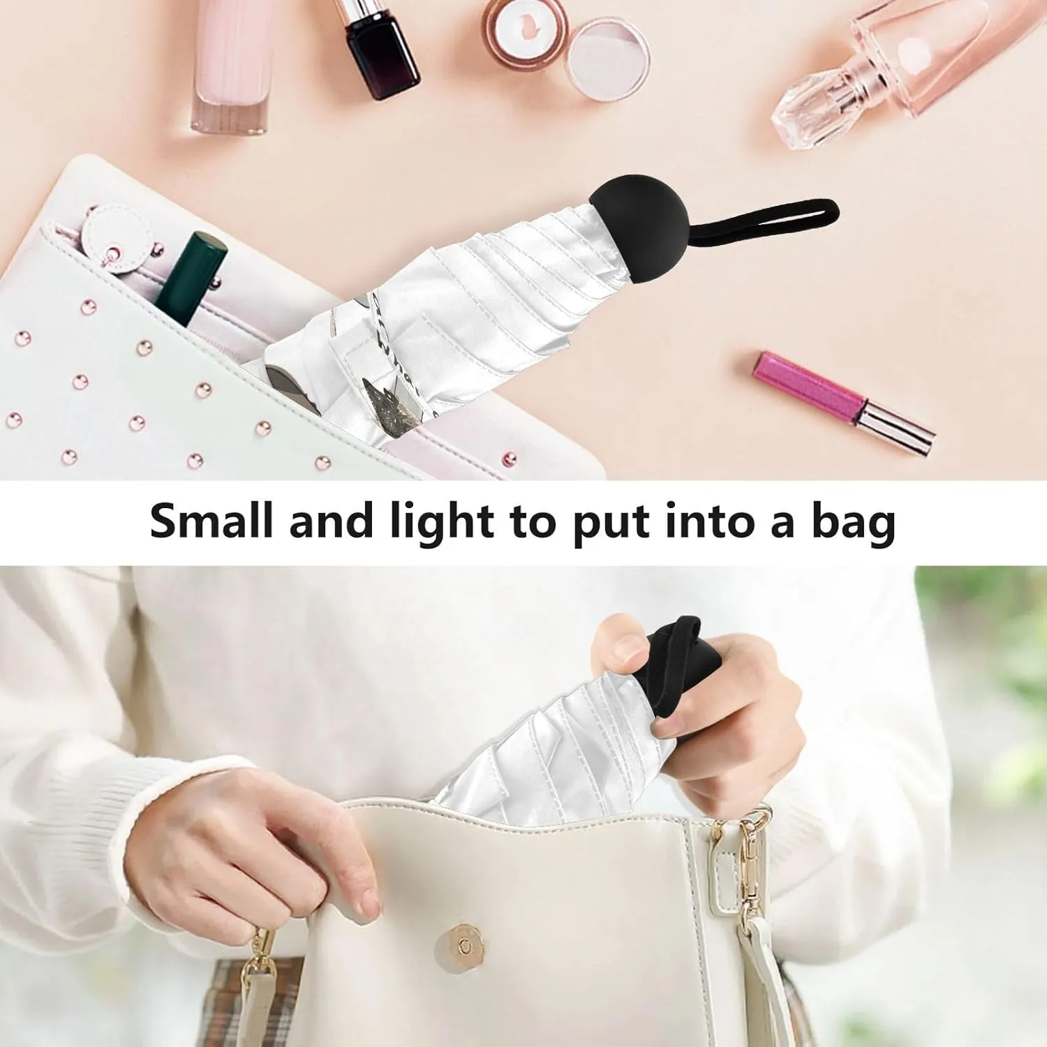 French Bulldog Dog Mushroom Umbrellas for Rain Autumn Forest Travel Umbrella Windproof Small Folding Umbrella Mini Compact Umbrella for Purse Lightweight Pocket for women