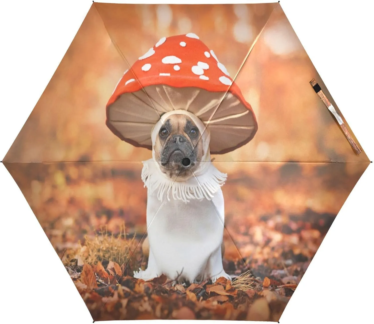 French Bulldog Dog Mushroom Umbrellas for Rain Autumn Forest Travel Umbrella Windproof Small Folding Umbrella Mini Compact Umbrella for Purse Lightweight Pocket for women