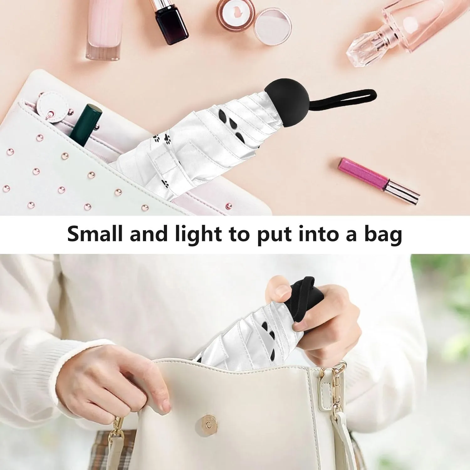 French Bulldog Dog Mushroom Umbrellas for Rain Autumn Forest Travel Umbrella Windproof Small Folding Umbrella Mini Compact Umbrella for Purse Lightweight Pocket for women