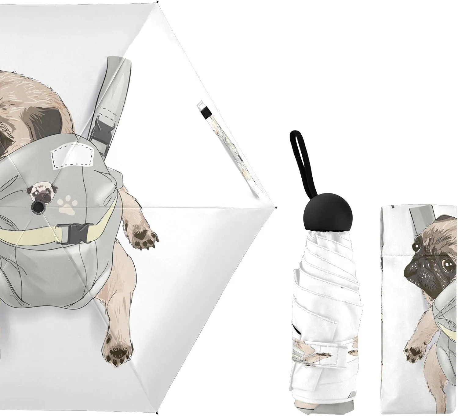 French Bulldog Dog Mushroom Umbrellas for Rain Autumn Forest Travel Umbrella Windproof Small Folding Umbrella Mini Compact Umbrella for Purse Lightweight Pocket for women