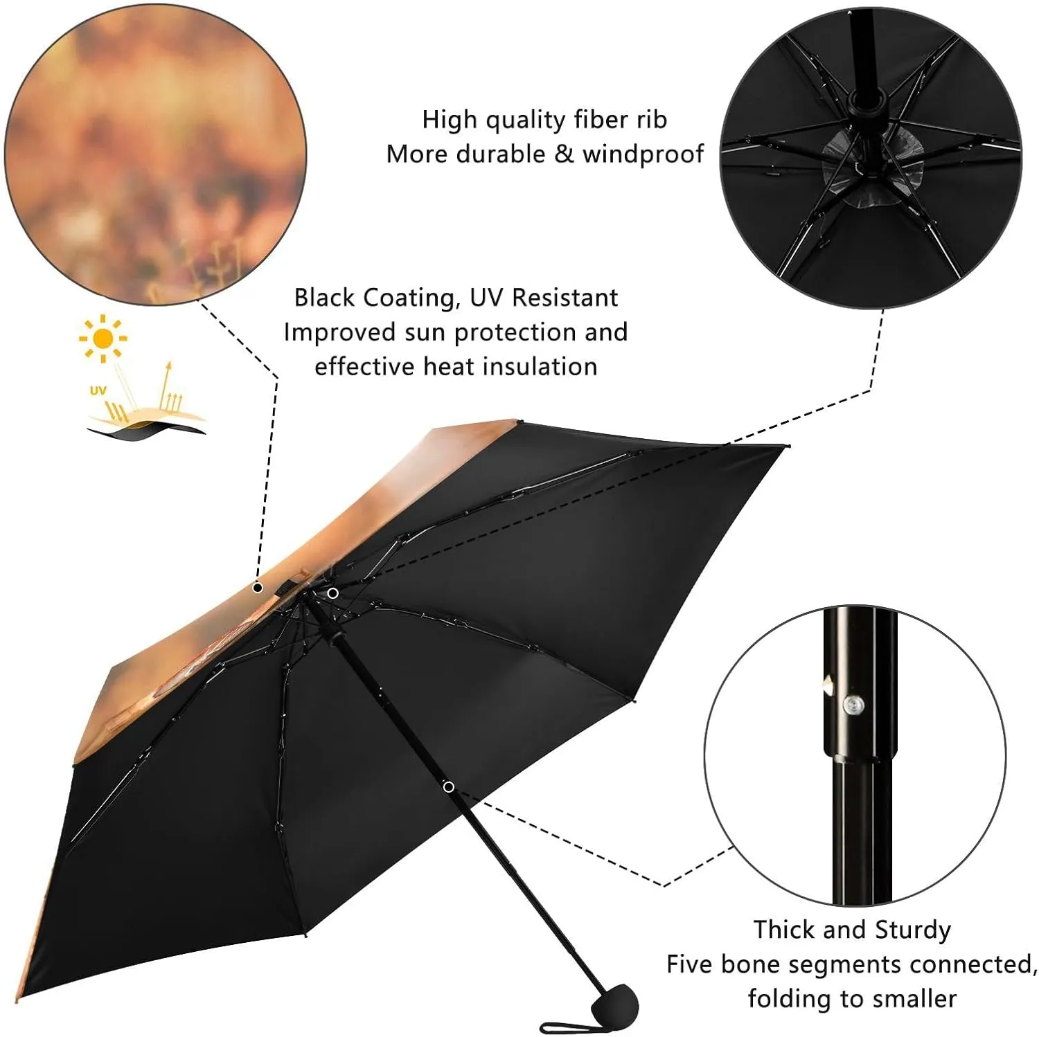 French Bulldog Dog Mushroom Umbrellas for Rain Autumn Forest Travel Umbrella Windproof Small Folding Umbrella Mini Compact Umbrella for Purse Lightweight Pocket for women