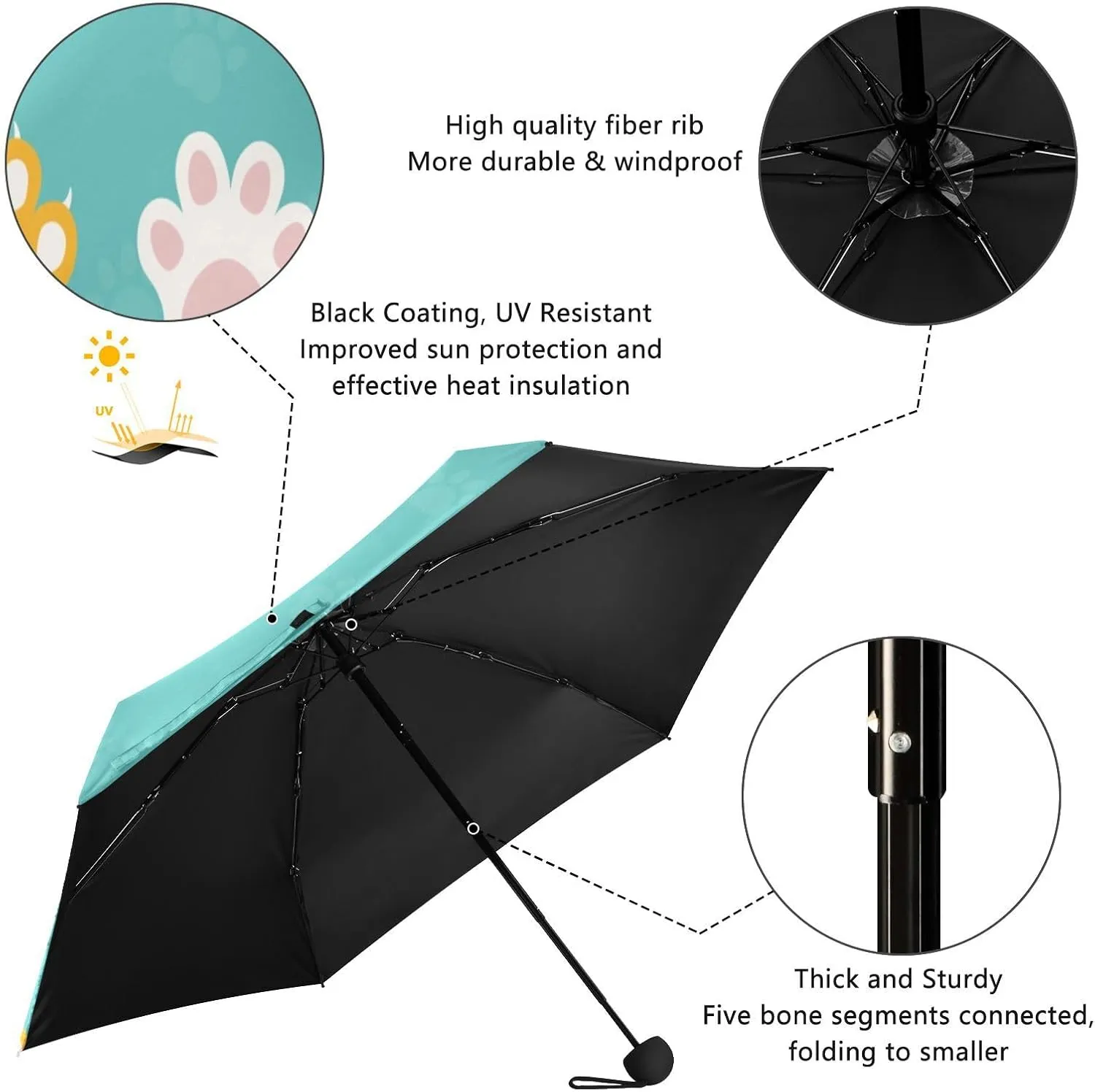 French Bulldog Dog Mushroom Umbrellas for Rain Autumn Forest Travel Umbrella Windproof Small Folding Umbrella Mini Compact Umbrella for Purse Lightweight Pocket for women